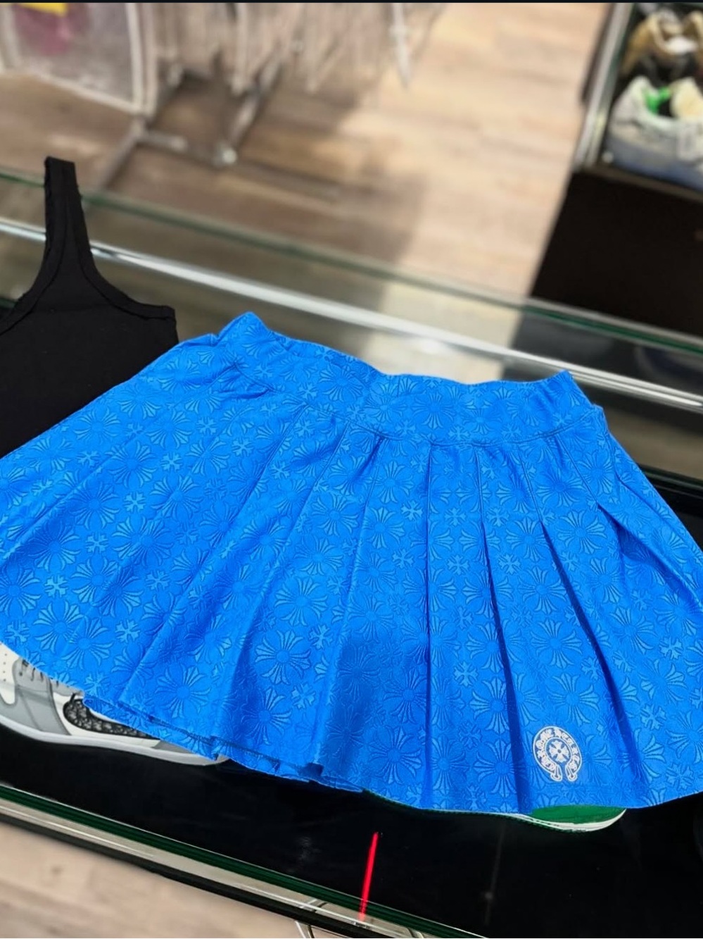 Chrome Hearts Blue Floral Pleated Mini Skirt